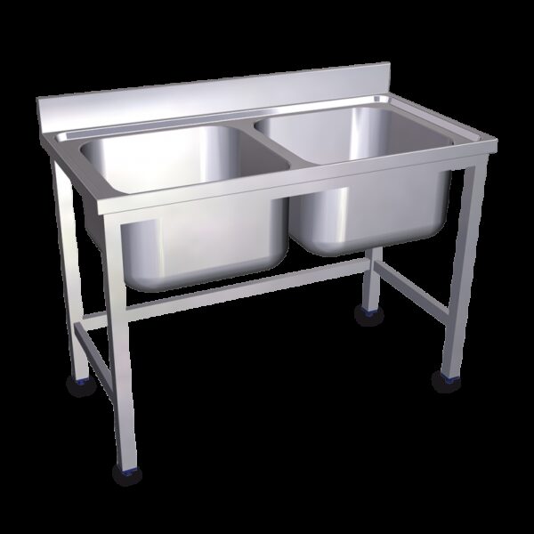 Fregadero con soporte 2C 800x500x850 mm. Dimensiones cubeta 340x370x150 mm.