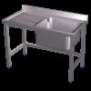 Fregadero con soporte 1C,EI 800x500x850 mm. Dimensiones cubeta 340x370x150 mm.