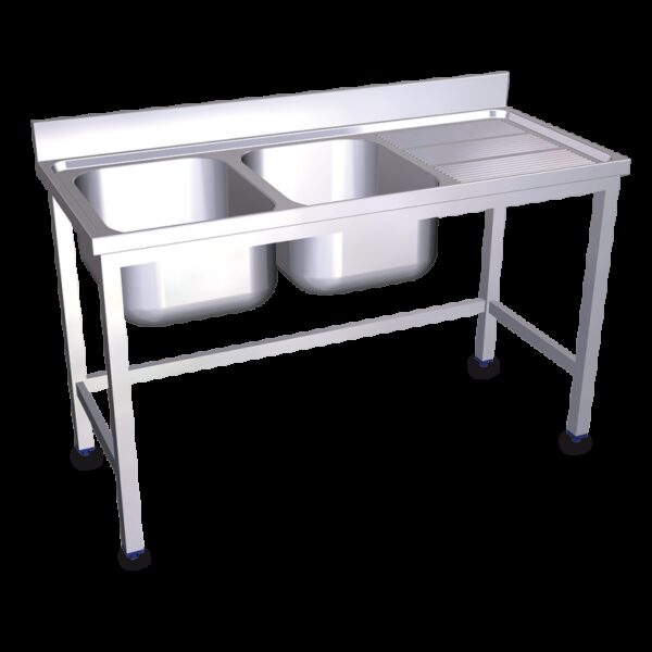 Fregadero con soporte 2C,ED 1200x500x850 mm. Dimensiones cubeta 340x370x150 mm.