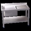 Fregadero c/soporte c/entre.1C,ED 1000x500x850 mm. Dimensiones cubeta 340x370x150 mm.