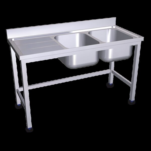 Fregadero con soporte 2C,EI 1400x600x850 mm. Dimensiones cubeta 500x400x250 mm.