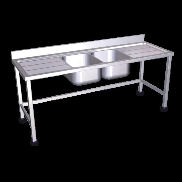 Fregadero con soporte 2C,2E 2000x600x850 mm. Dimensiones cubeta 500x400x250 mm.