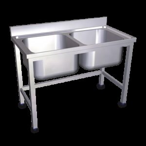 Fregadero con soporte 2C 1200x700x850 mm. Dimensiones cubeta 500x500x300 mm.