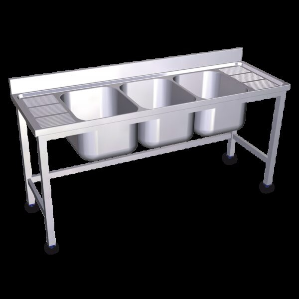 Fregadero con soporte 3C,2E 1800x700x850 mm. Dimensiones cubeta 500x400x300 mm.