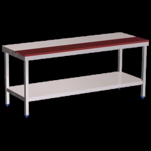 Mesa prepar.central fb.roja c/ent.1500x600x850 mm.