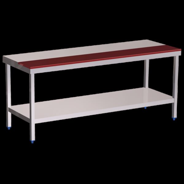 Mesa prepar.central fb.roja c/ent.1500x600x850 mm.